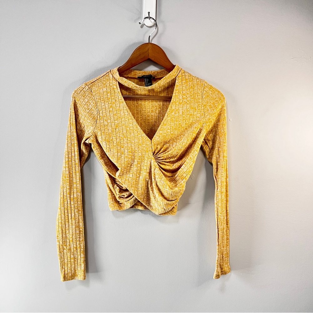 Yellow Long Sleeve Crop Top Size Large